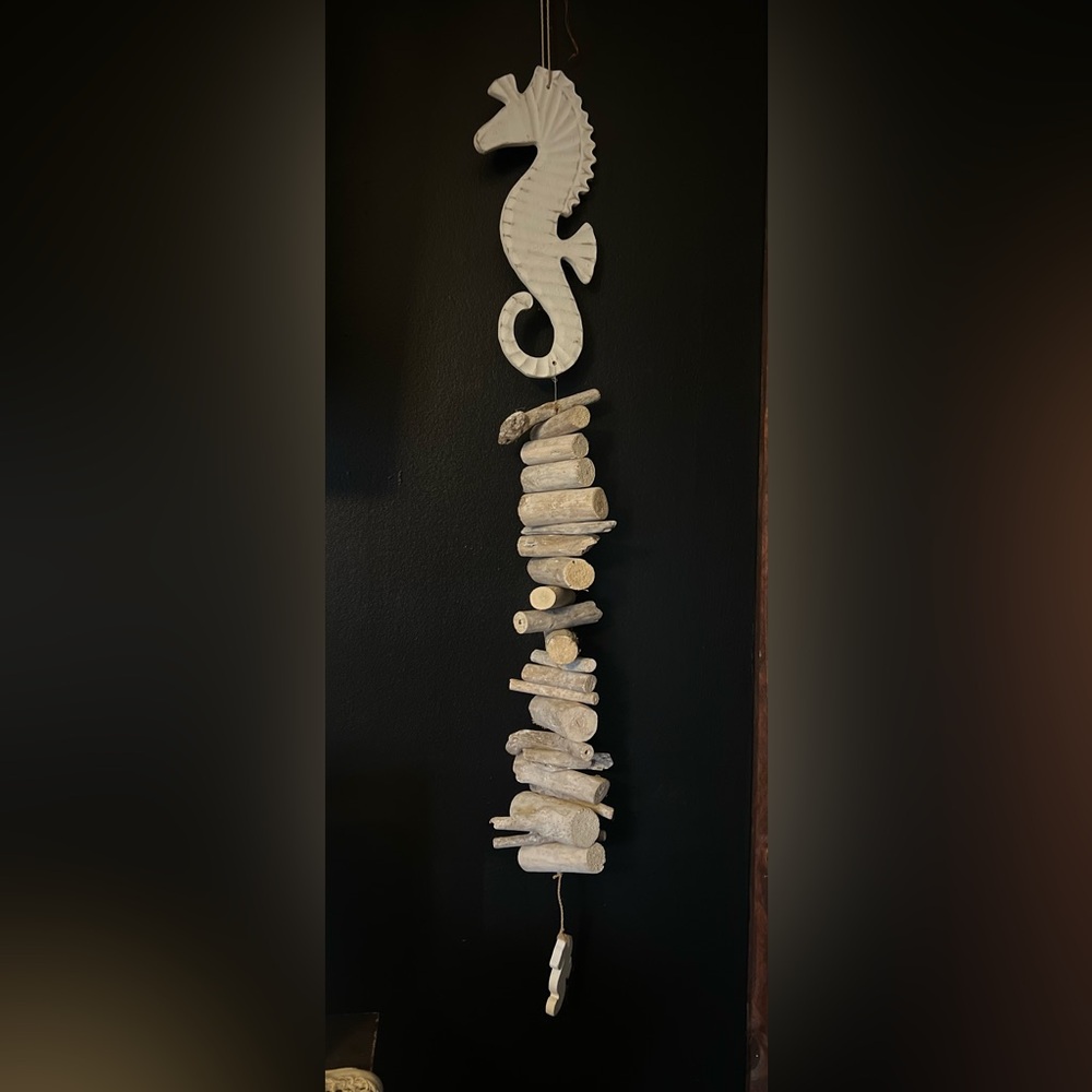 Seahorse and driftwood hanging wall decor- white washed beach theme (*B)